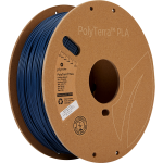 Close-up of a spool of Polymaker PolyTerra PLA 3D printing filament in Army Blue. The filament is 1.75mm in diameter and weighs 1kg. Ideal for matte finish prints and eco-friendly. (Polymaker, PolyTerra PLA, Army Blue, 1.75mm, 1kg, 3D printing filament, eco-friendly)