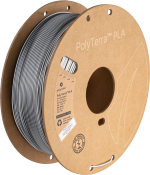 Close-up of a spool of Polymaker PolyTerra PLA 3D printing filament in Shadow Black. The filament is 1.75mm in diameter and weighs 1kg. Ideal for matte finish prints and eco-friendly. (Polymaker, PolyTerra PLA, Shadow Black, 1.75mm, 1kg, 3D printing filament, eco-friendly)