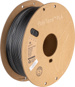 Κοντινό πλάνο μπομπίνας Polymaker PolyTerra PLA filament 3D εκτύπωσης σε μαύρο χρώμα σκιάς (Shadow Black), διάμετρο 1.75mm και βάρος 1kg. Ιδανικό για εκτυπώσεις με ματ φινίρισμα και φιλικό προς το περιβάλλον. (Polymaker, PolyTerra PLA, Μαύρο Σκιάς, 1.75mm, 1kg, filament 3D εκτύπωσης, οικολογικό)